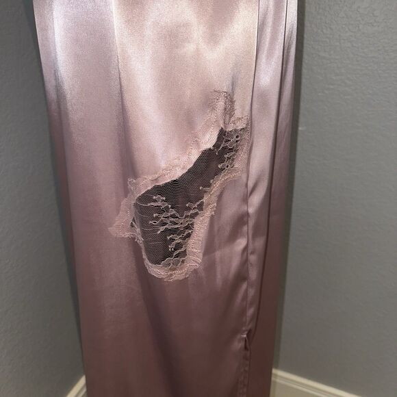 Allina Liu Calla Satin Slip Dress Size 6 Pink Lace Insets Open Back Tie Midi EUC - Picture 8 of 16